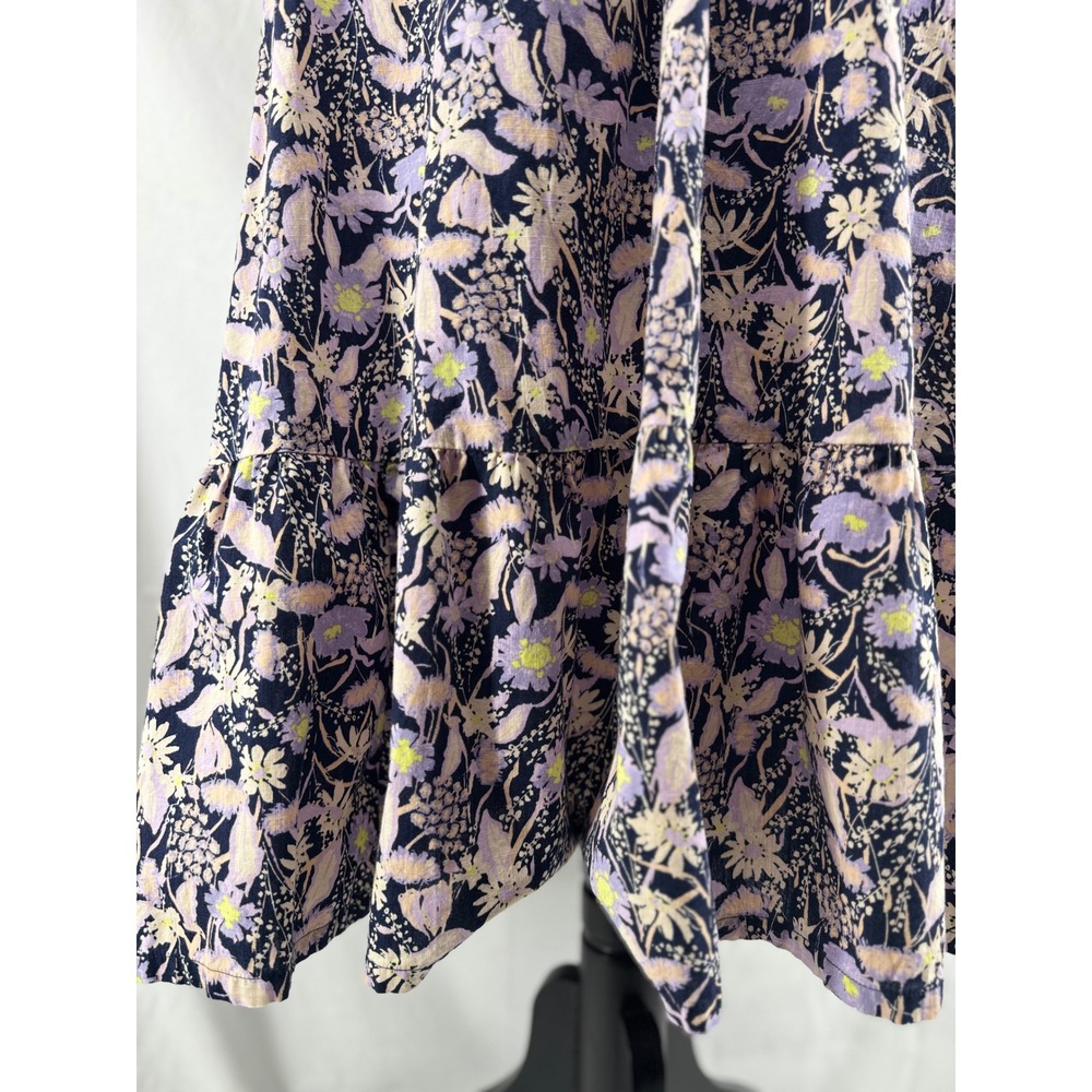 Ava & Viv Womens 2X Floral Cotton Shift Dress Navy Purple Tiered Puff Sleeve - Picture 6 of 8